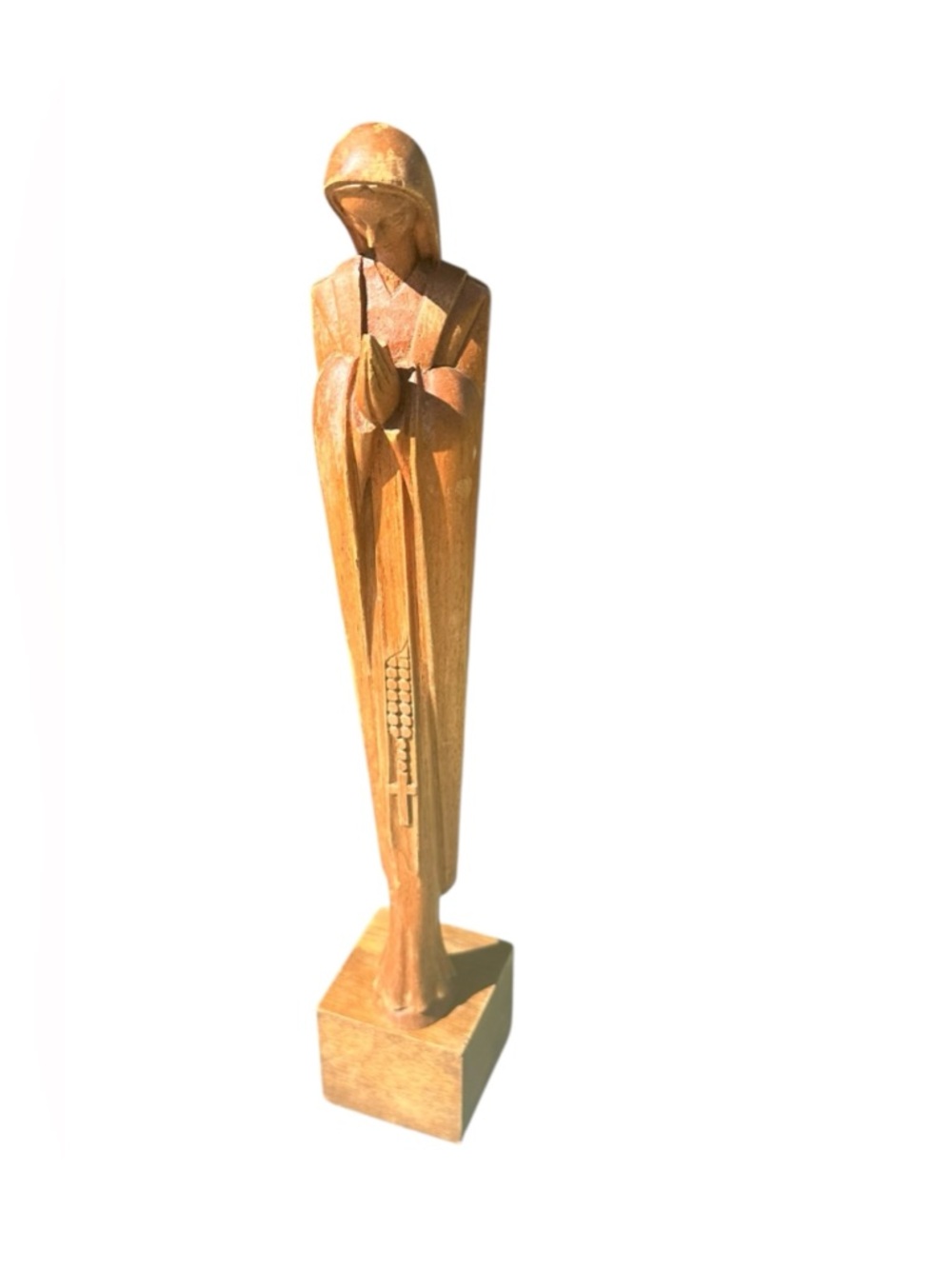 Vintage Signed Hand Carved Wood Madonna Virgin Mary Folk Art Sculpture - Picture 11 of 11
